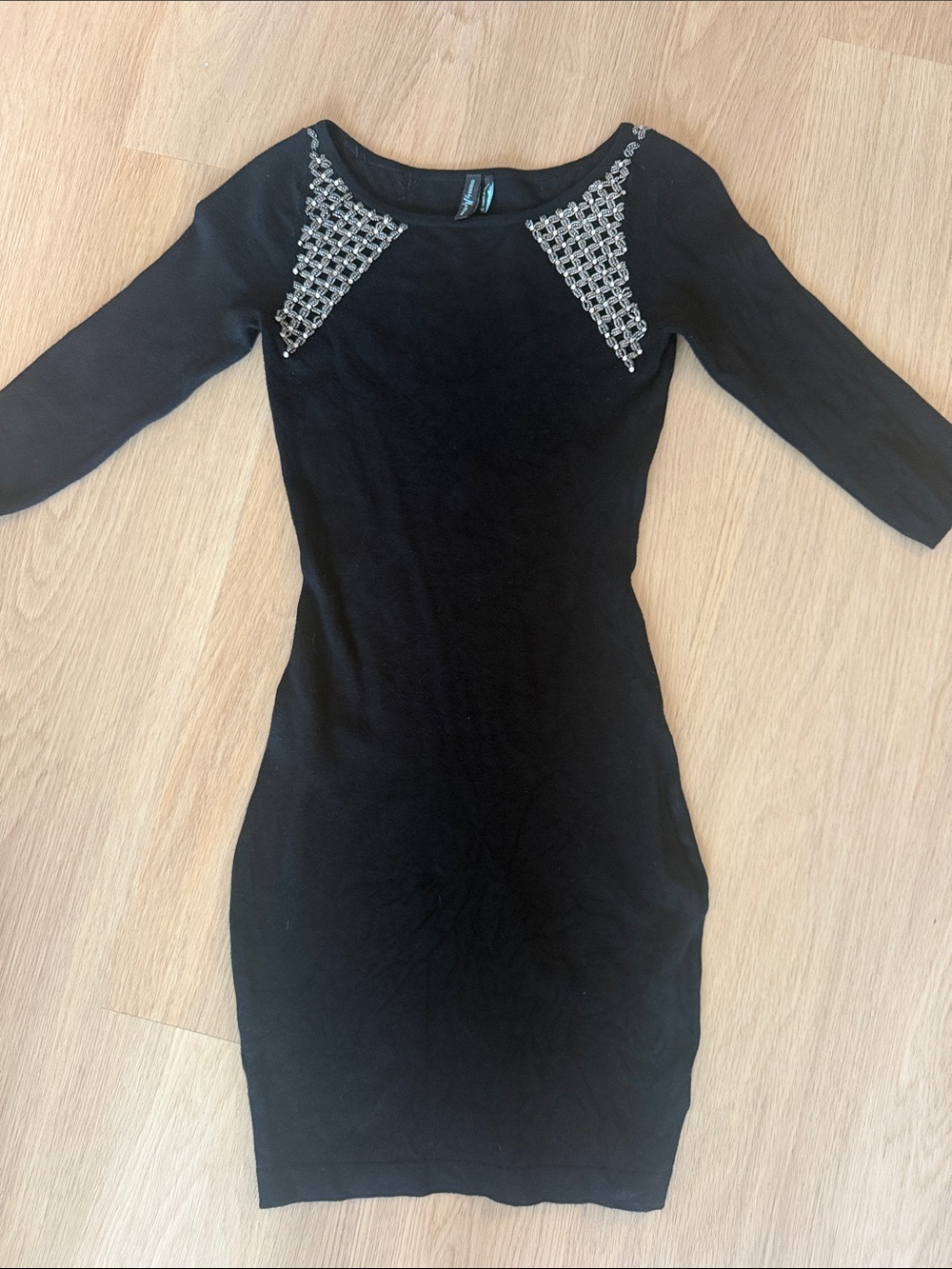 Guess by Marciano Black Bodycon Dress with Silver Shoulder Embellishments